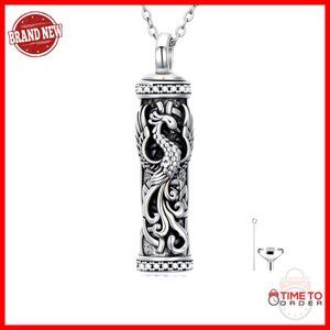 Sterling Silver Urn Keepsake Necklace for Ashes Celtic Phoenix Memorial Jewelry